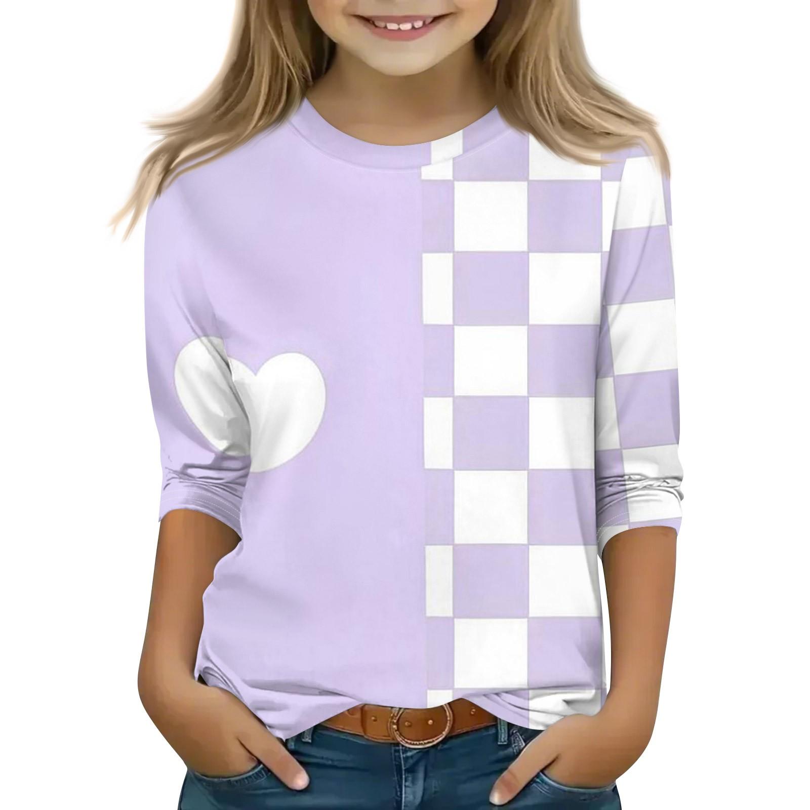 Hong Hollyland Print tops voor jeugdige meisjes van 5-16 jaar ronde hals 3/4 mouwen T-shirts trendy tops outfit T-shirts 160