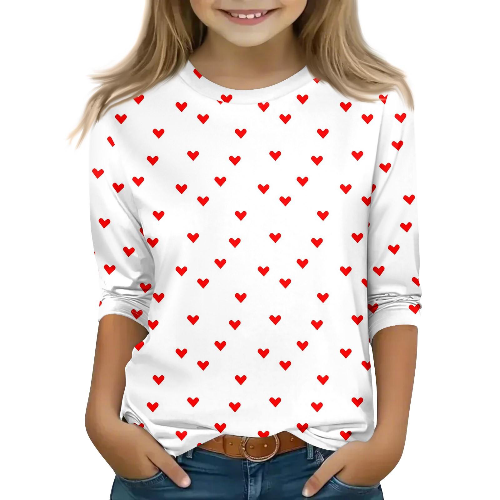 Hong Hollyland Print tops voor jeugdige meisjes van 5-16 jaar ronde hals 3/4 mouwen T-shirts trendy tops outfit T-shirts 160