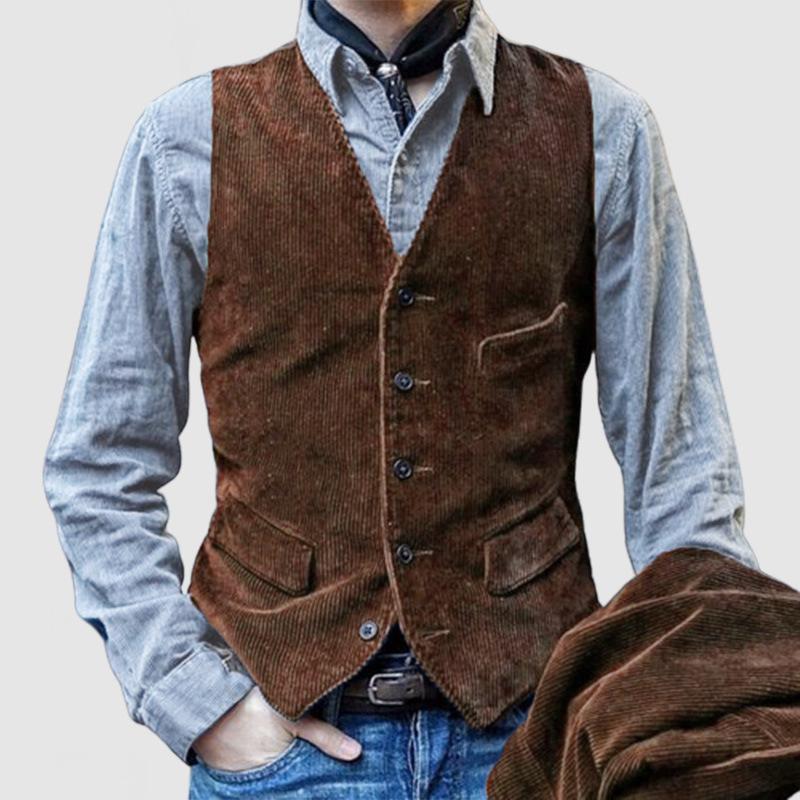 VividTrove Retro Heren Corduroy Gilet Casual Jas - Amerikaanse en Britse Stijl Werkkleding M bruin