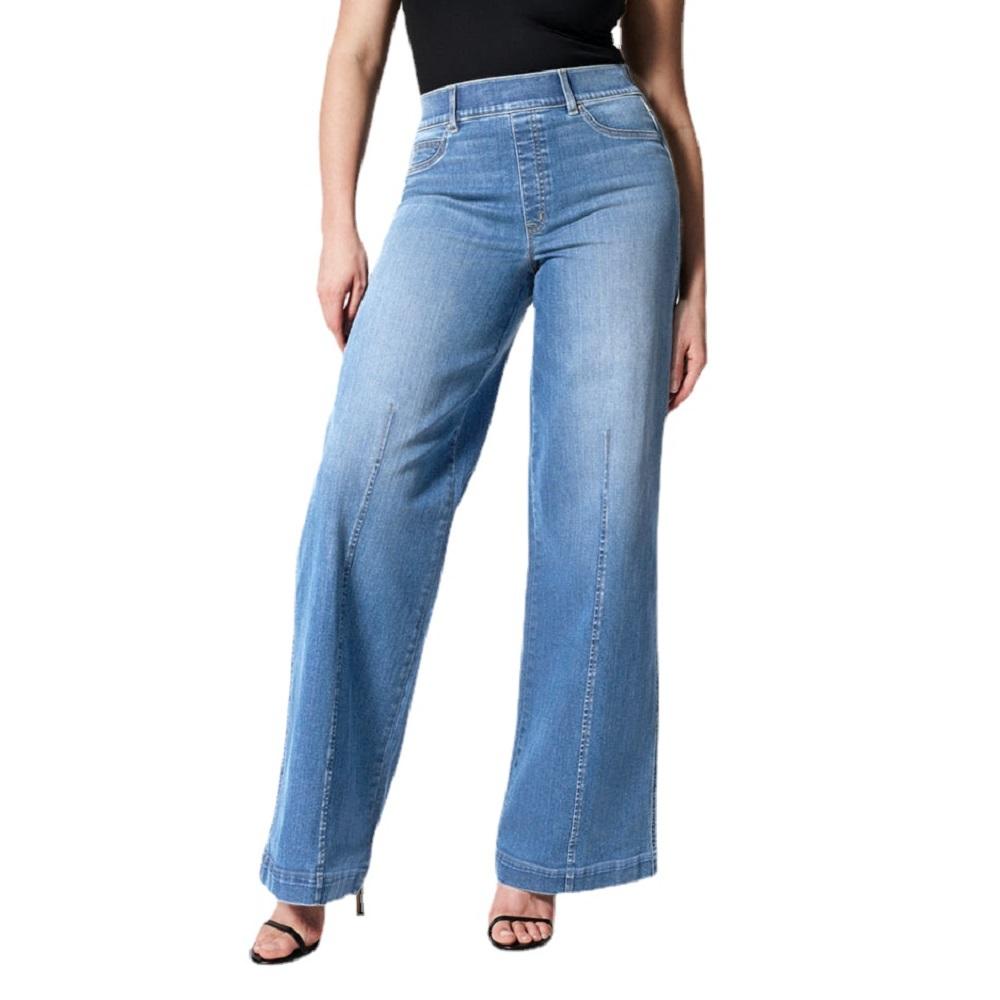 WomWear Dames Elastische Taille Denim Jeans Hoge Taille Wijde Pijpen Stretch Jean Broek Dames Casual Lange Broek XXL lichtblauwe kleur