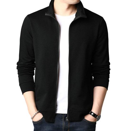 Chosyin Mannen Lente Herfst Effen Kleur Jasje Revers Lange Mouw Zakken Ritssluiting Casual Jas Slim Fit Uitloper Streetwear 2XL zwart