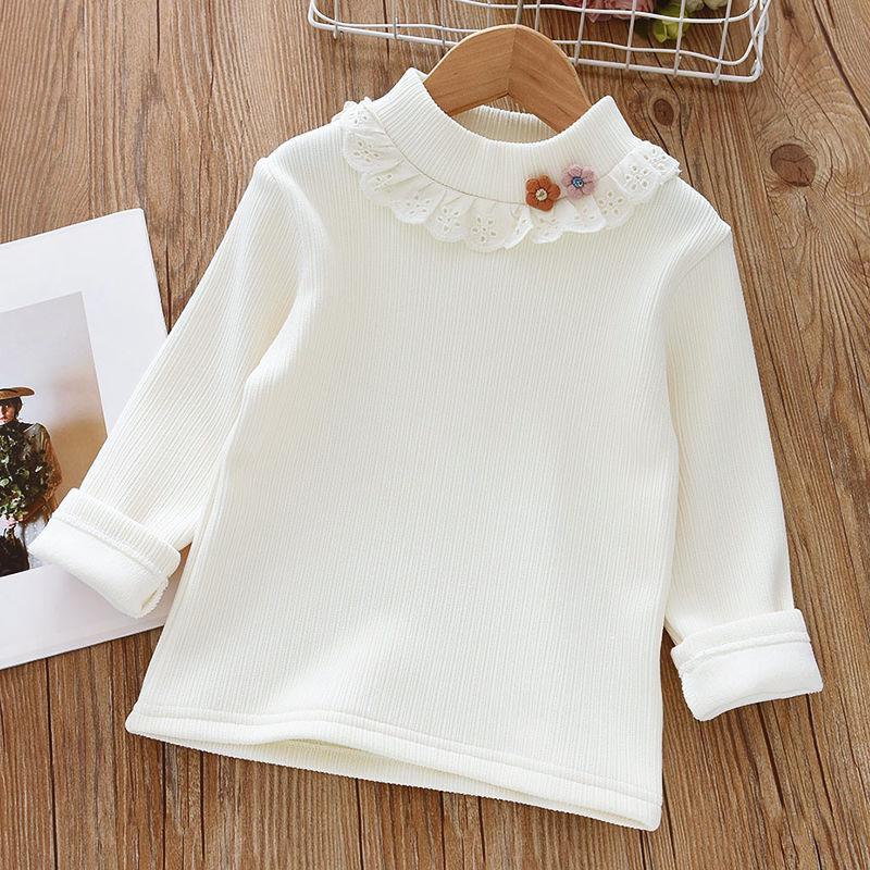 AI Supermarket Meisjes Winter Fluwelen Kanten Turtleneck Gebreid T-shirt 120 cm