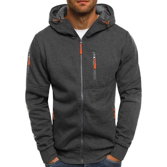 PLUM LAI Heren Herfst Winter Hoodie Losse Ritssluiting Lange Mouwen Ritssluiting Zakken Capuchon Cardigan Dun Pure Kleur Dagelijks L grijs