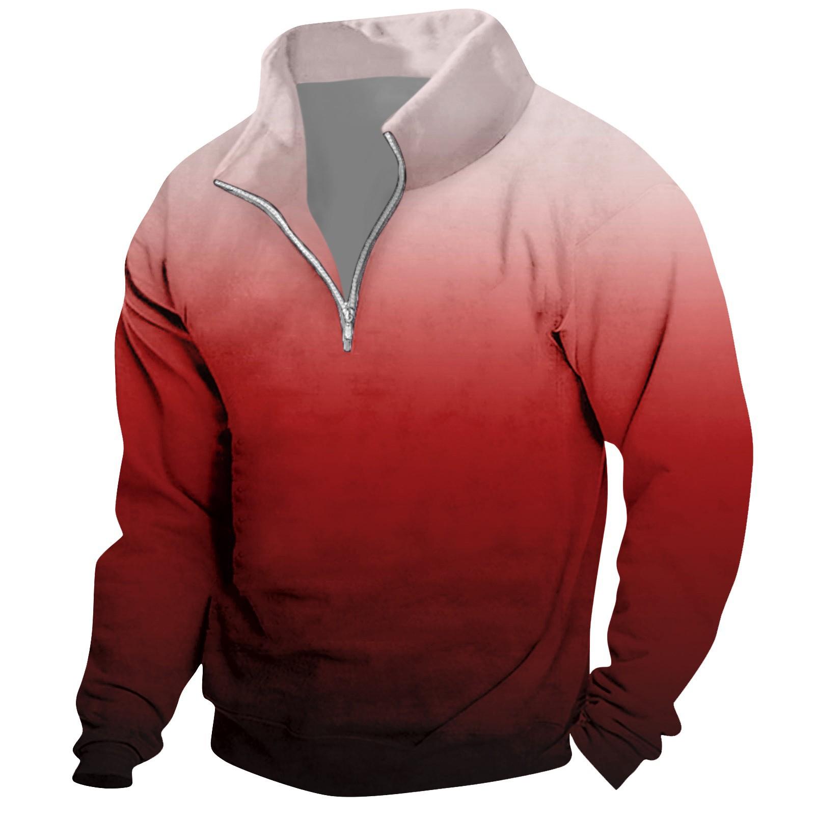 Xingben Four Heren Vintage High Neck Top Half Zip Sport Lange Mouw Trui XXL rood