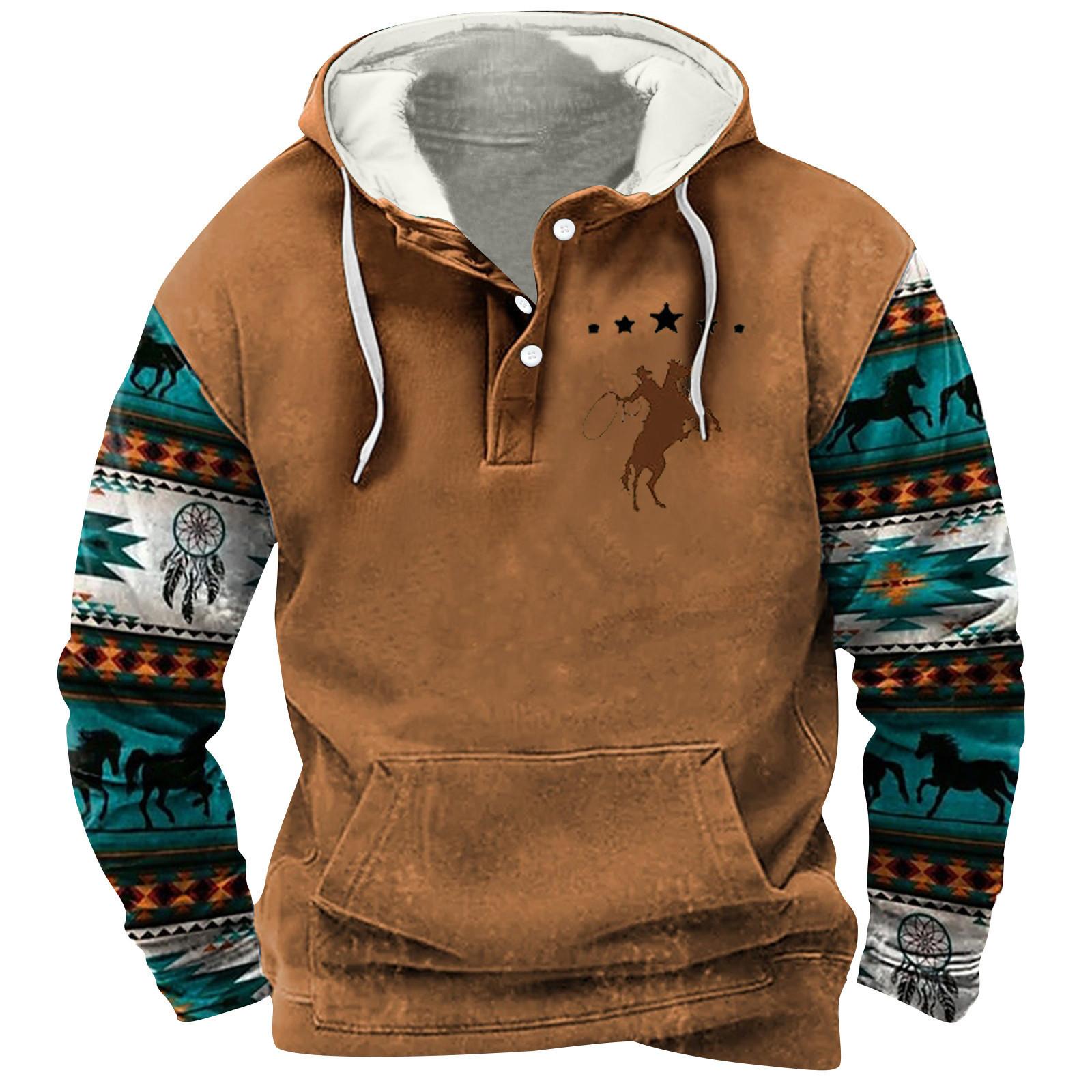 Winnerer Uranus Herenmode Retro Schouder Half Knoop Capuchon Trui met Print XXXXL