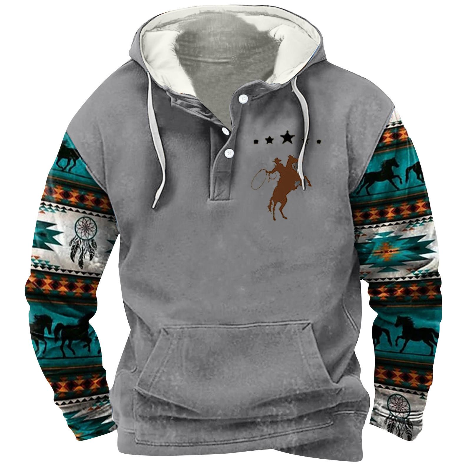 Winnerer Uranus Herenmode Retro Schouder Half Knoop Capuchon Trui met Print L