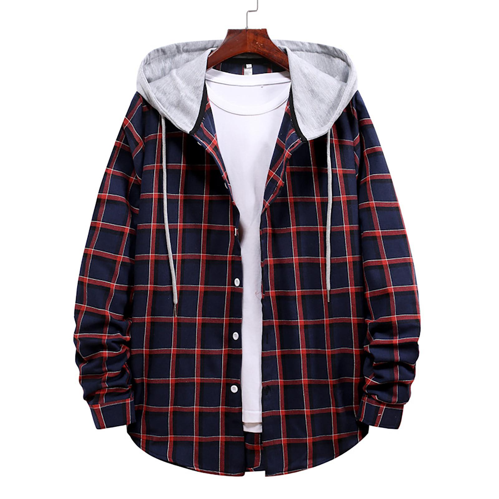 Long nose Herenmode jas met capuchon en geruit overhemd met lange mouwen XL rood
