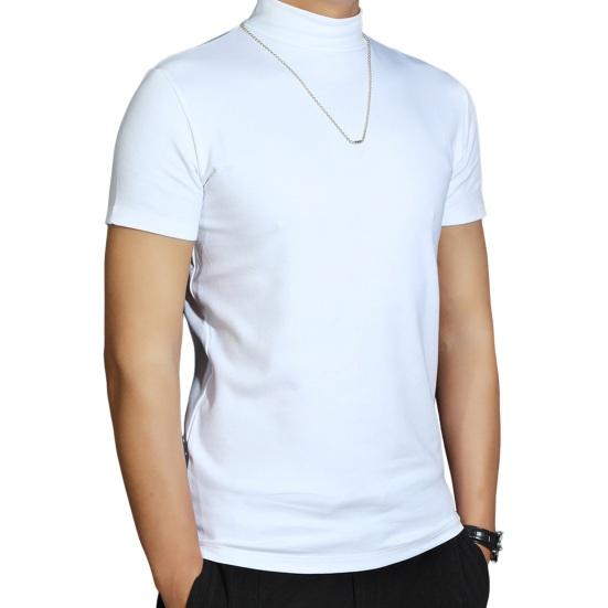 Western Cool Men Heren Zomer T-shirt Korte Mouwen Halfhoge Kraag Gestreept Effen Kleur Trui Slim Fit Zacht Ademend Business Casual M