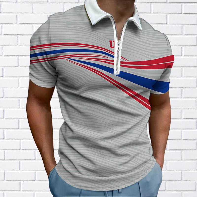 Happy Show Heren Shirt Polo Casual Rits Korte Mouw Mode Casual Rits Zomer Lente Regular Fit 3D Dunne Lijnen Print Shirt XL