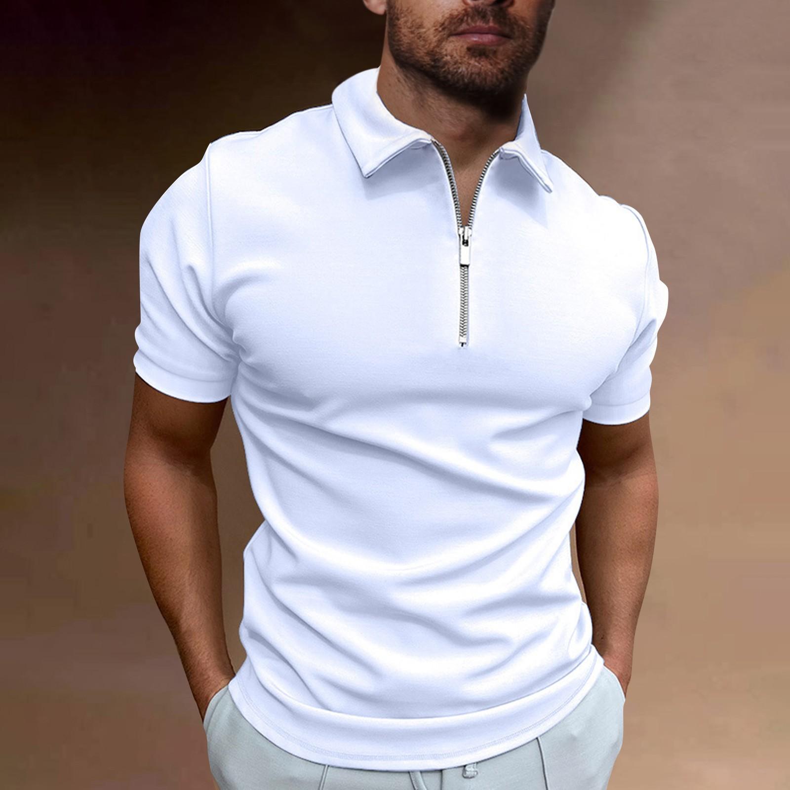 Tabajw Zomer Heren Sport Korte Mouw Golf Jeugd Heren Rits Casual Top XXL wit
