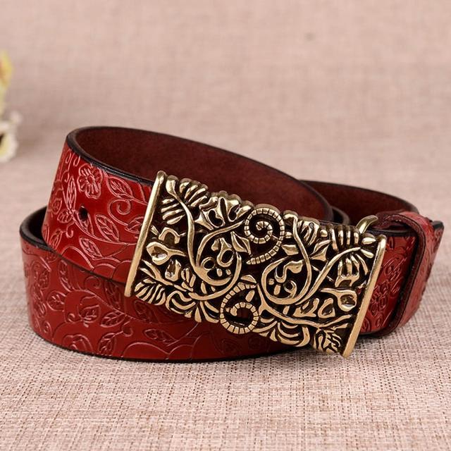 AIMMI Medyla damesriem retro hoogwaardige natuurlijke koeienhuid vrouwelijke riem luxe Mtal gesneden gesp jeansriem voor dames 100cm rood