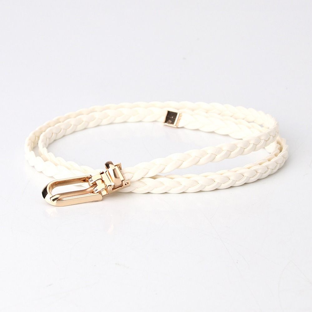 ThadeVigo Vintage damesjurk met gevlochten riem, damesjurk met cummerband, geweven tailleband met gesp en speld. wit