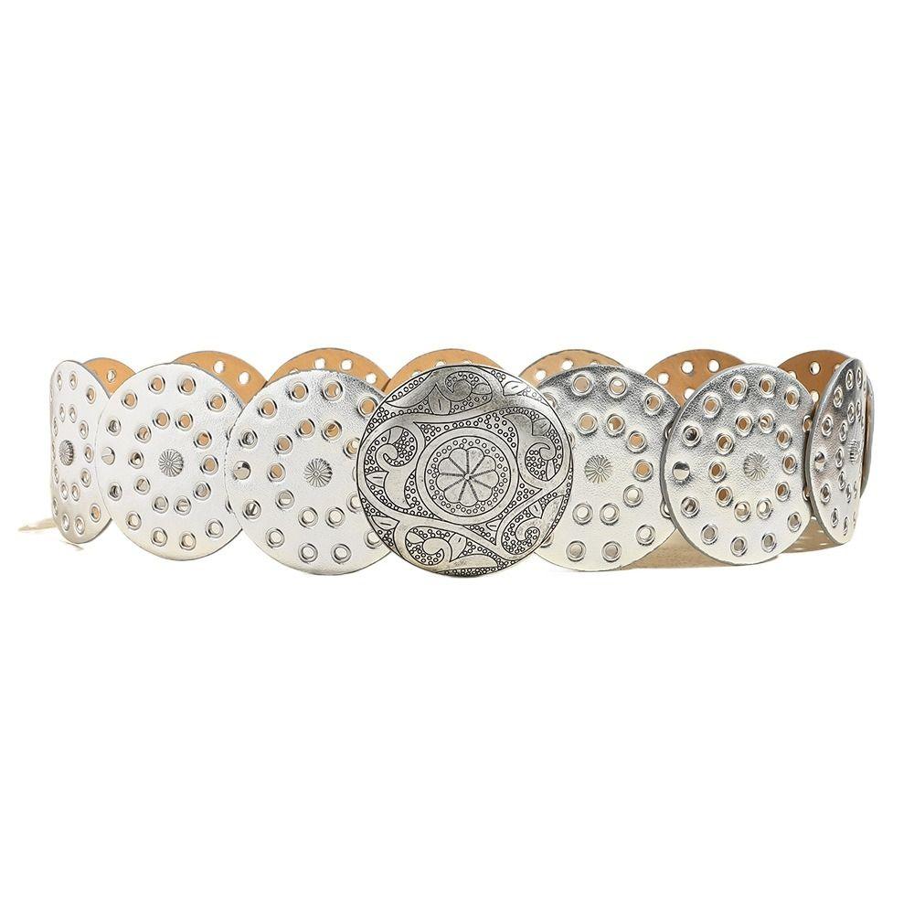 ZShongshou Metalen gesp schijfriemen Y2K brede riemen Vintage holle riem voor dames Silver-Silver Buckle