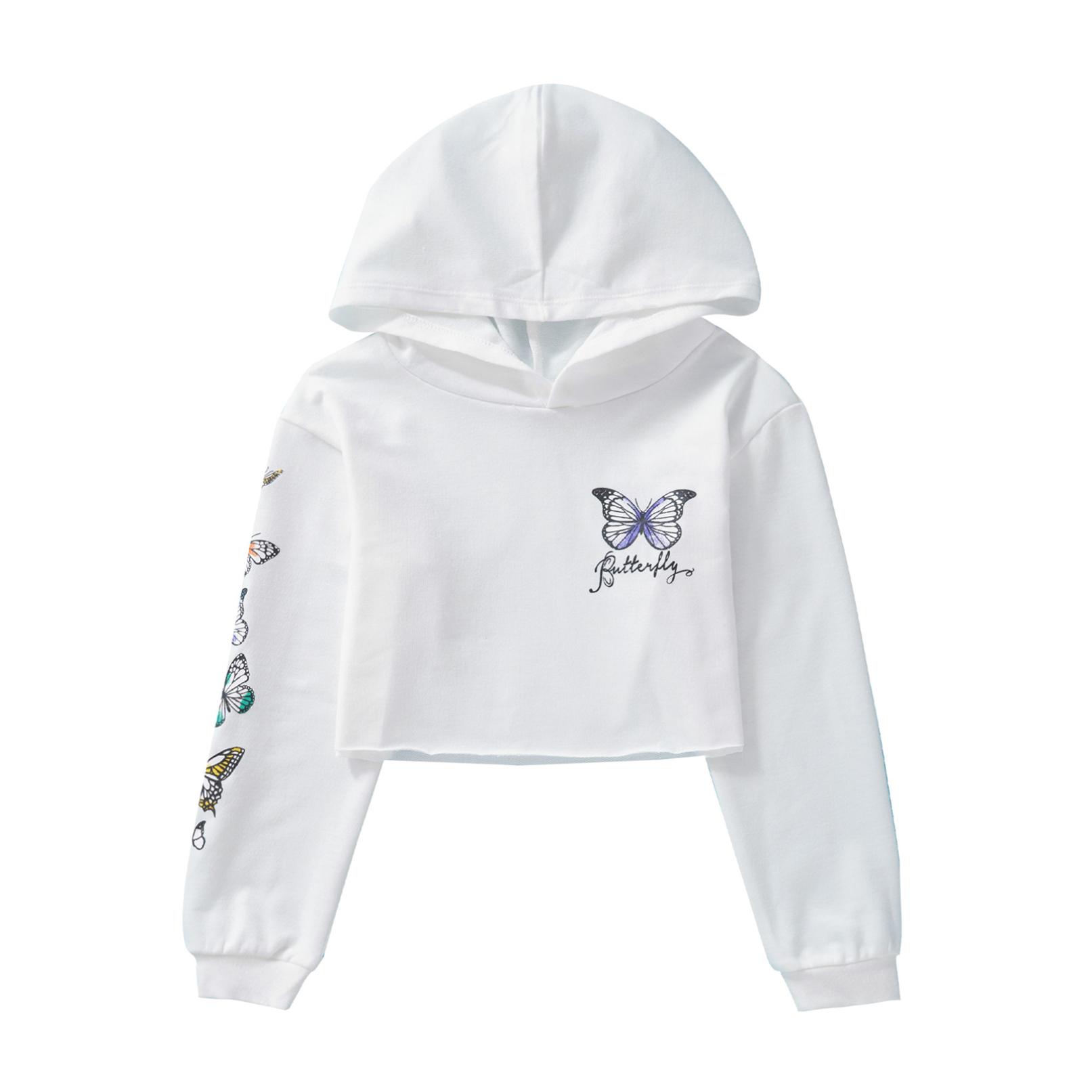 HULIJA Grote meisjes casual sweatshirt met lange mouwen en capuchon, kinderpullover crop tops 13-14 Years