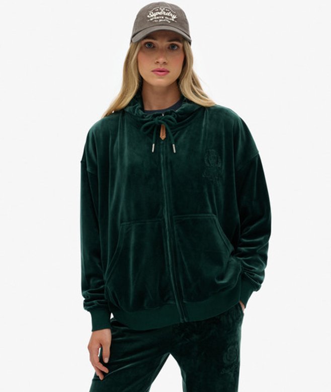 Superdry Country Club Velours Hoodie met Rits Green