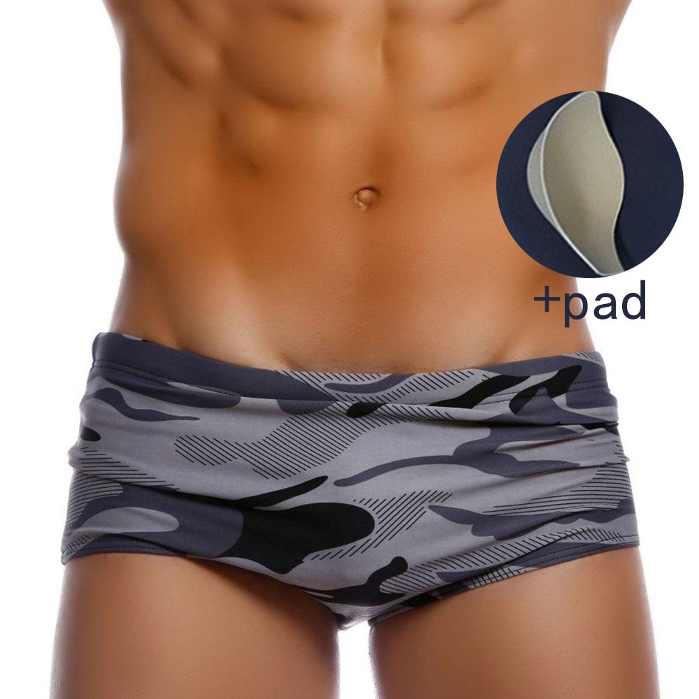 UXH Fashion Camo herenzwemslips, sexy bikinibadpak, effen badmode met zakje XL grijs