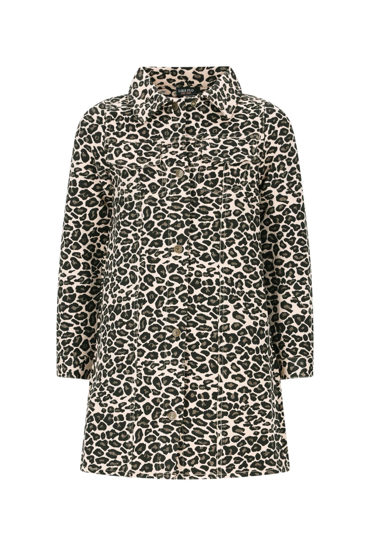 Like Flo winter jurk meisjes - blauwbeige - Mala - jeansknoop sluiting
