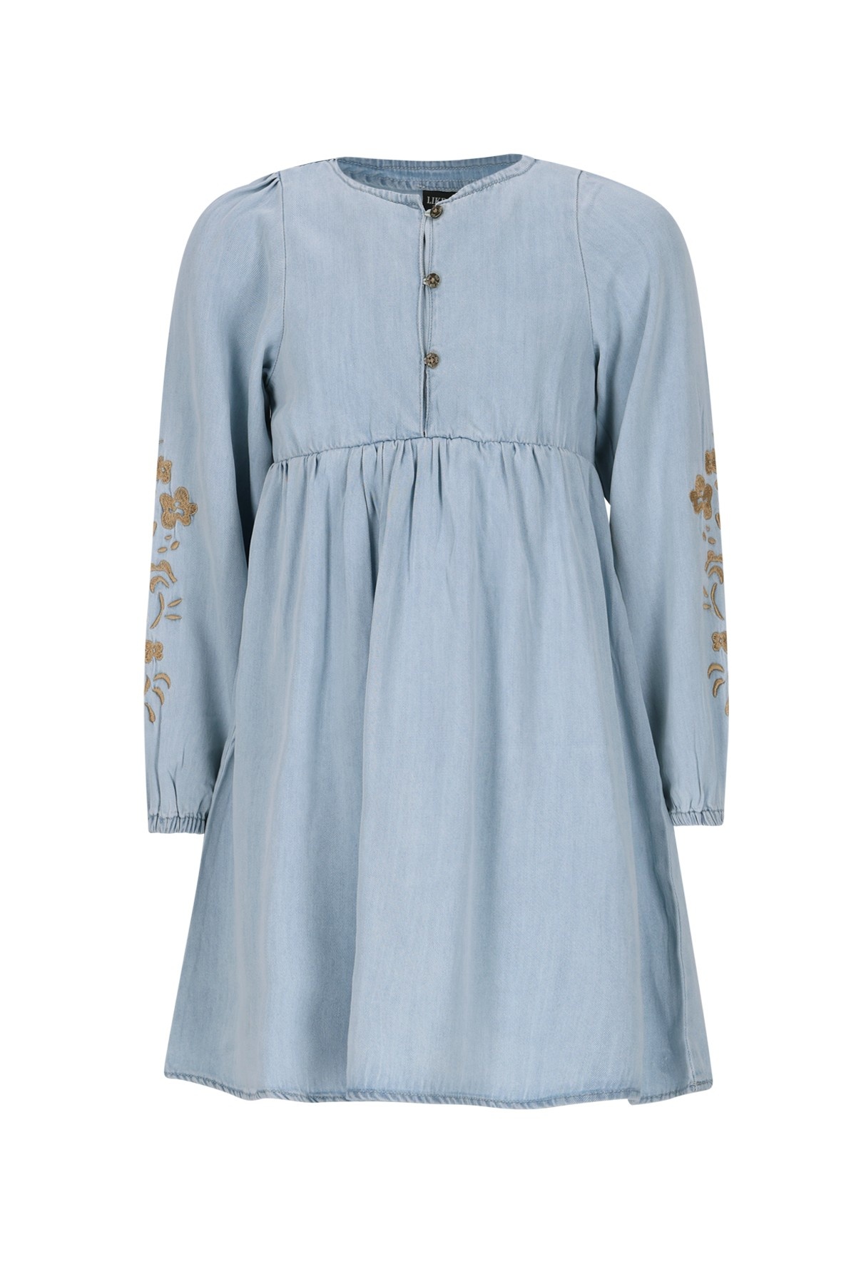 Like Flo winter jurk meisjes - blauw - Mischa - chambrey - borduursel op mouw