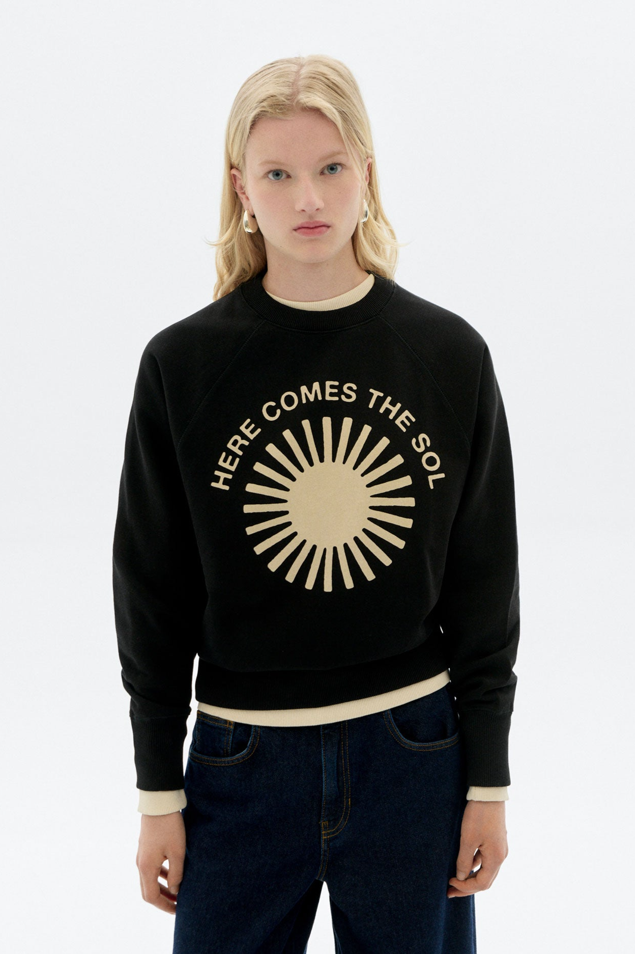 Thinking mu Damen vegan Sweatshirt Bonnie Raw Retro Sun Schwarz