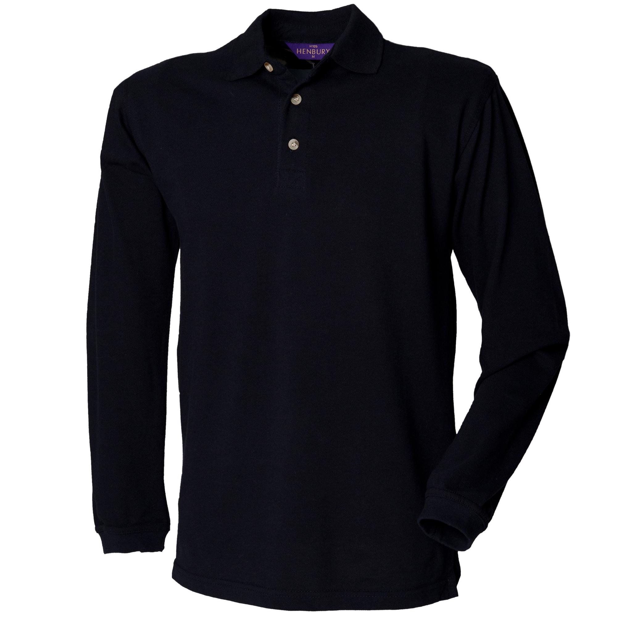 Henbury Klassiek effen katoenen poloshirt met lange mouwen voor heren 2XL