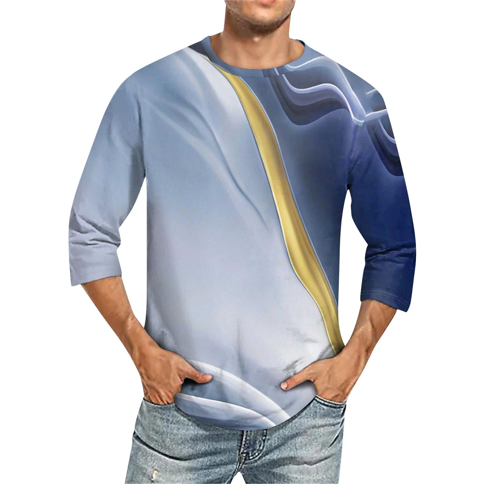 Linglong Heren Ronde Hals Driekwart Mouw Top Casual Mode T-shirt XXL blauw