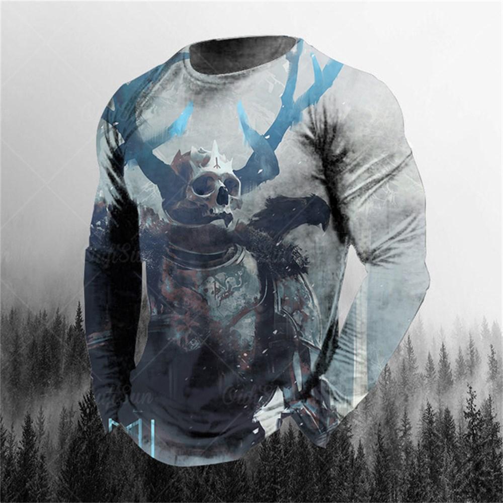 ETST 007 3D-print O-hals lange mouwen Plus Size T-shirt Herenkleding Retro Heren T-shirt met lange mouwen Schedel Lang T-shirt Heren Straat XL