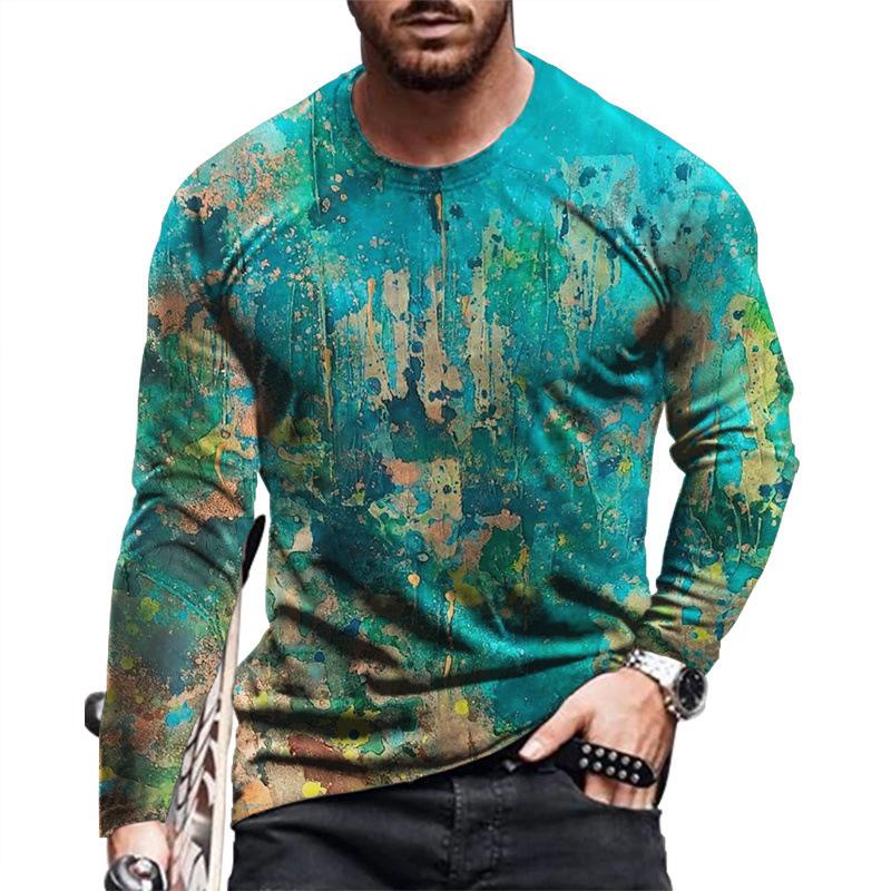 Forever Men Heren lente- en herfst T-shirt met lange mouwen Heren losse ronde hals hoodie 3D-geprint bedrukte top met lange mouwen 6XL