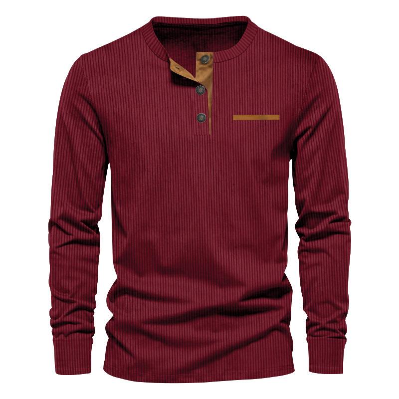 Fashion human Lente nieuw casual heren corduroy Henley overhemd heren lange mouwen Slim T-shirt M