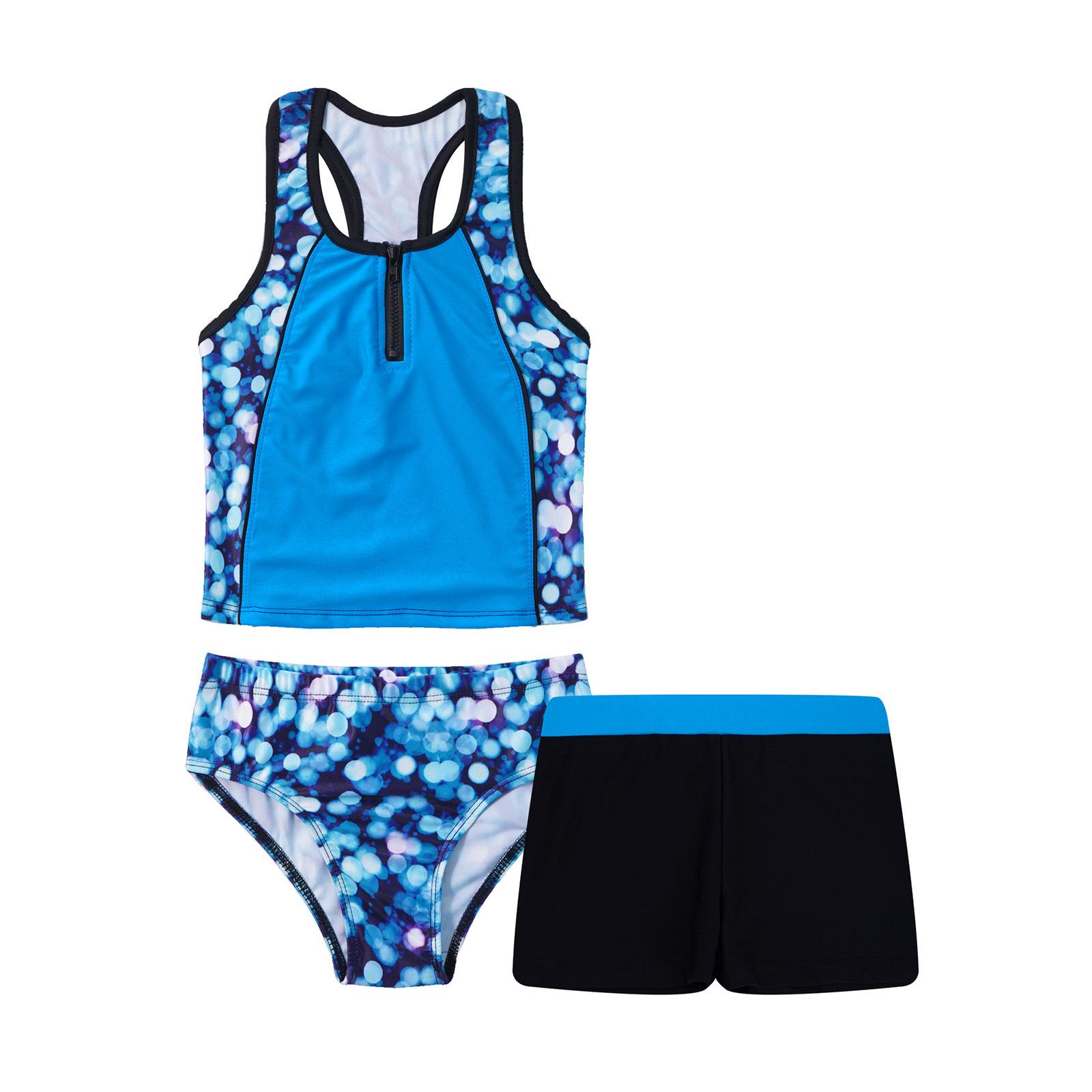 Yeahdor Kinderen Meisjes 3 Stuks Badpak Mouwloos Bloemenprint Tops met Shorts Bottoms Set Tankini Badpak 13-14 Years