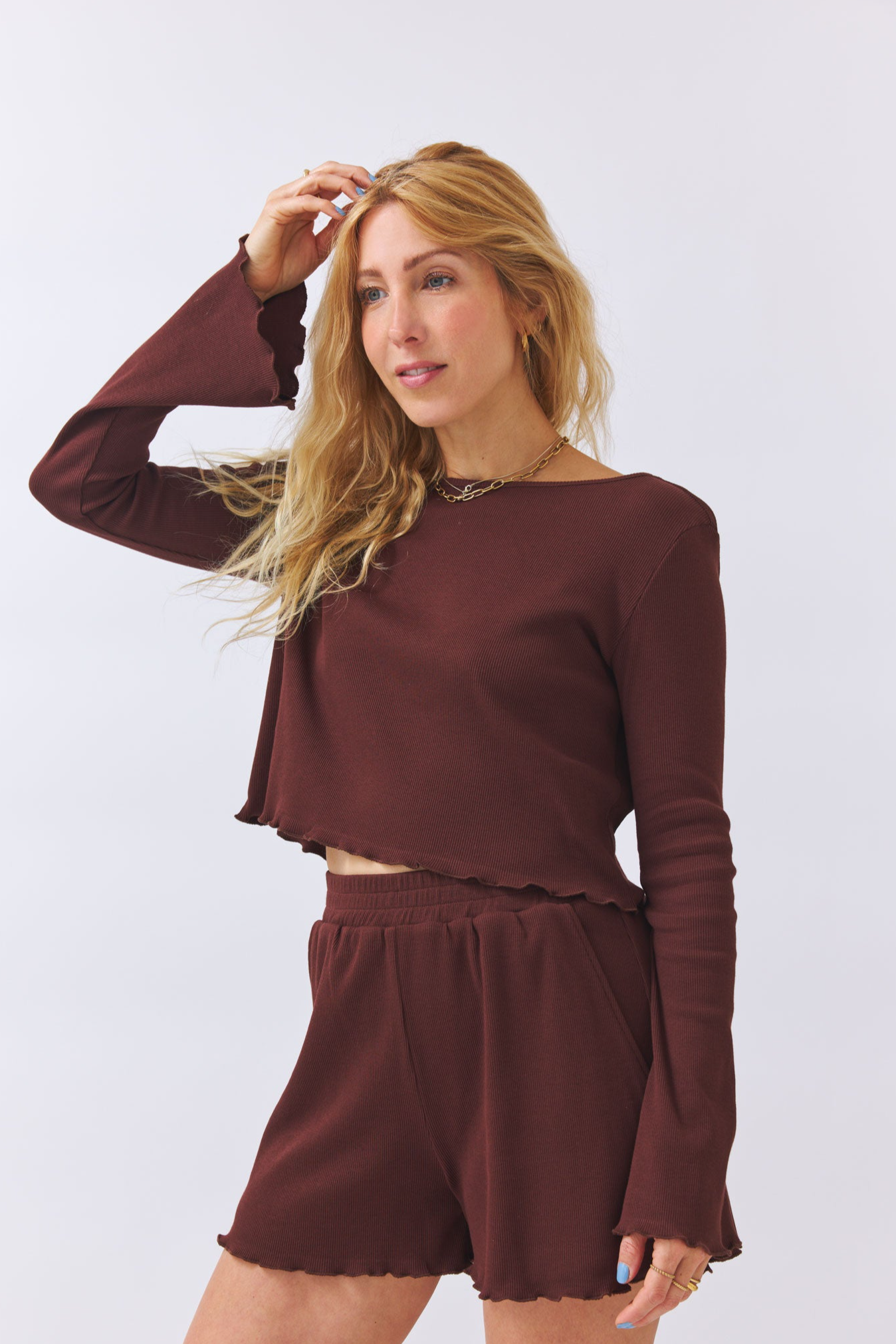 BaÃ¬ge the Label Damen vegan Bauchfreies Shirt Bamika Dunkelbraun