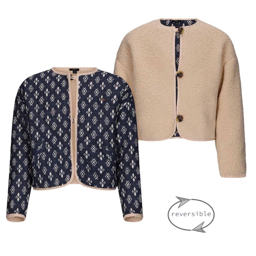 NoBell winter jasje meisjes - navy blauw - Dimo - omkeerbaar, aztec AOP