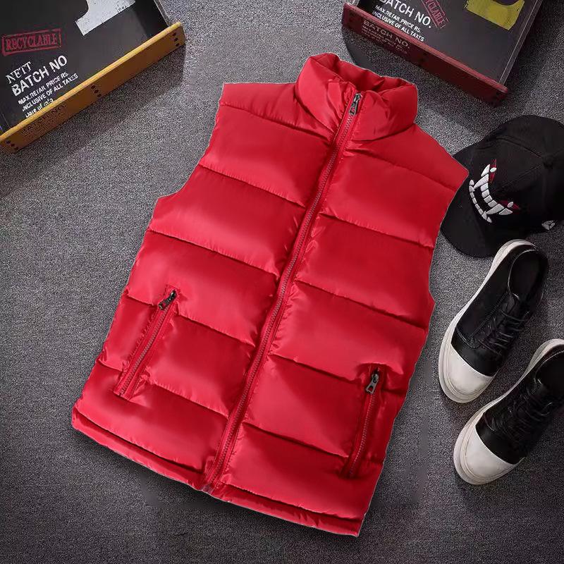 QGOOD Wit vestjack heren slim fit opstaande kraag mouwloos pufferjack lente herfst casual vest heren warme jas XL rood