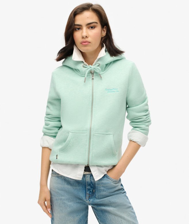 Superdry Essential Logo Hoodie met Rits Groen