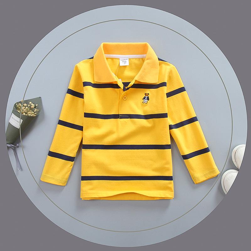 MAITA Emodern Jongens T-shirt Kind Katoenen Kindershirts Lange mouwen Gestreept Poloshirt voor Jongens 100-165cm 105 geel