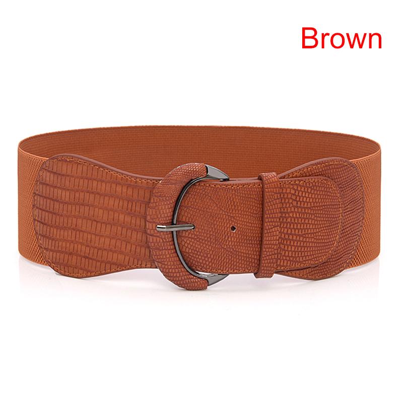 Life Melody Womens dames kunstleer brede stretch elastische gesp cinch taille brede riemen bruin