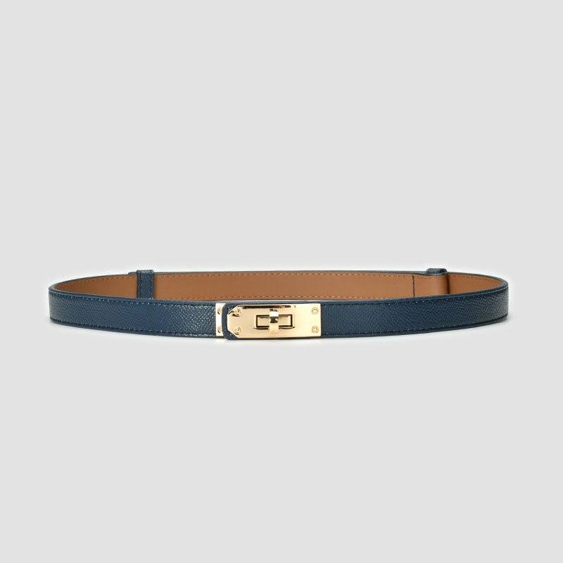 COOLERFIRE FASHION Riemen voor vrouwen Mode Casual Designer Echt leer Zacht jurk Rok Riemen Dames Tailleband Dunne Skinny Effen Band LB2285 100cm blauw/goud