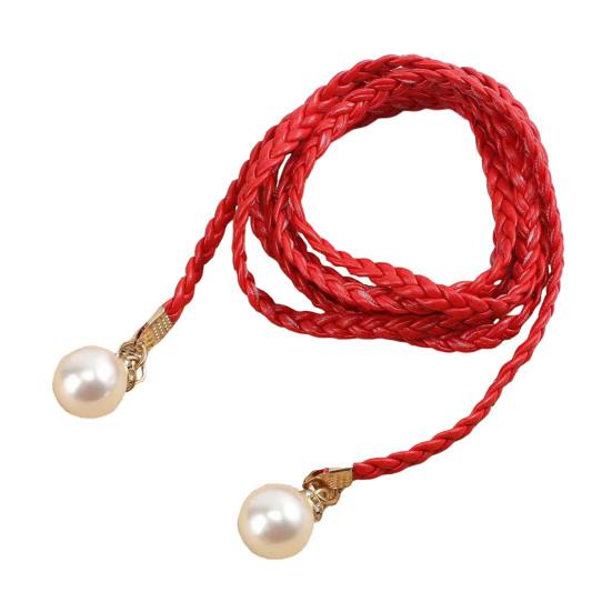Wanhuachuang Parel tailleketting Elegante Vintage Imitatieleer Slanke riem met knoop voor dames voor feestjurken Broeken rood