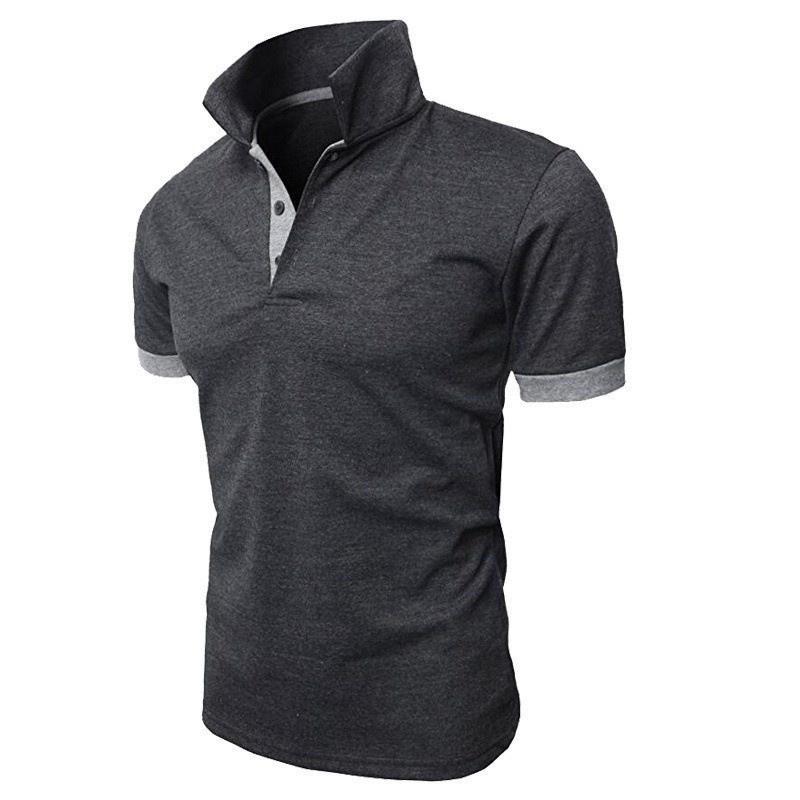 CoolJacket Herengarderobe Mode Polo's Zomer Heren Slim Lapel Effen Kleur T-shirt XL donkergrijze kleur