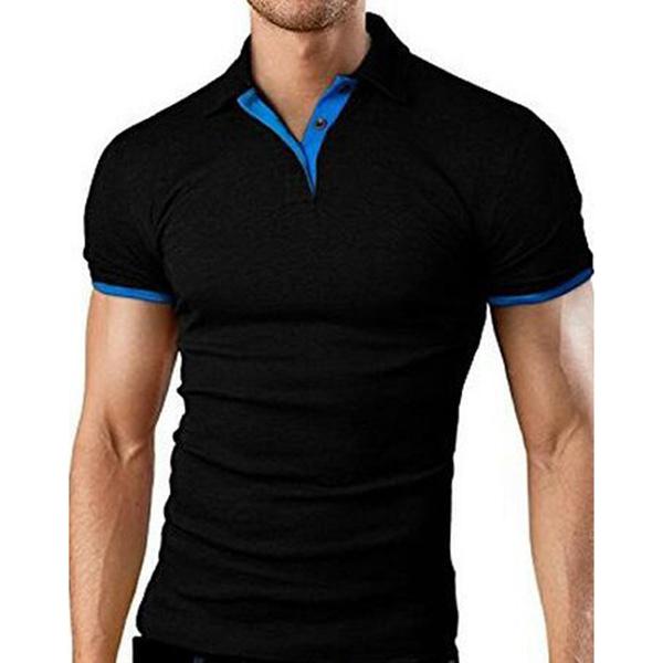 CoolJacket Herengarderobe Mode Polo's Zomer Heren Slim Lapel Effen Kleur T-shirt XXXXL blauw/zwart