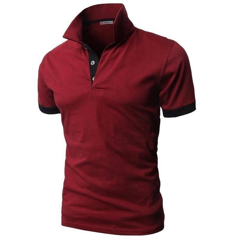 CoolJacket Herengarderobe Mode Polo's Zomer Heren Slim Lapel Effen Kleur T-shirt XXL wijnrode kleur