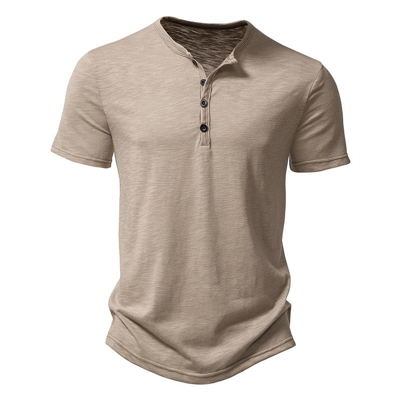 FEGKZLI Fashion Heren Henley kraag T-shirts Zomer Casual Effen Kleur Korte Mouw T-shirt Hoge Kwaliteit Tops L