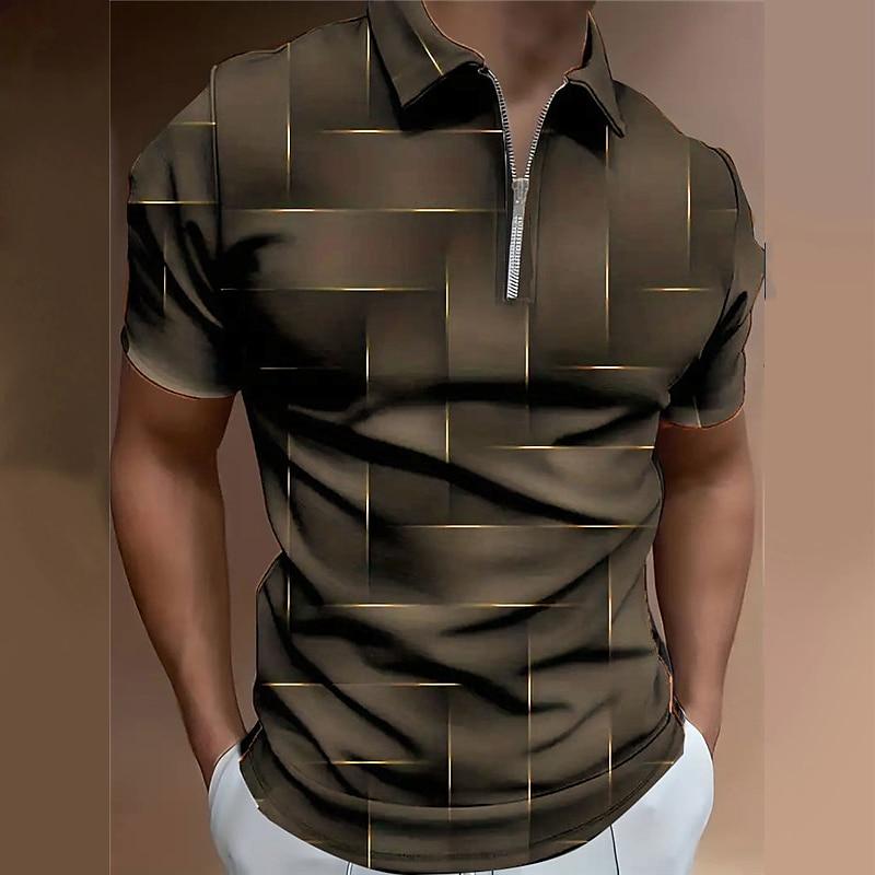 Womens blouse shirts Herenoverhemd Polo Casual Zip Korte Mouw Mode Casual Rits Zomer Lente Regular Fit 3D Blauwe Rand Raster Print Overhemd 8XL