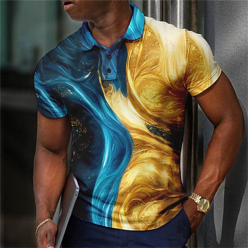 Nihao Luxe heren polo T-shirt 3D kleurrijk bedrukt modieus herenkleding Street Designer korte mouwen oversized shirt en blouse S
