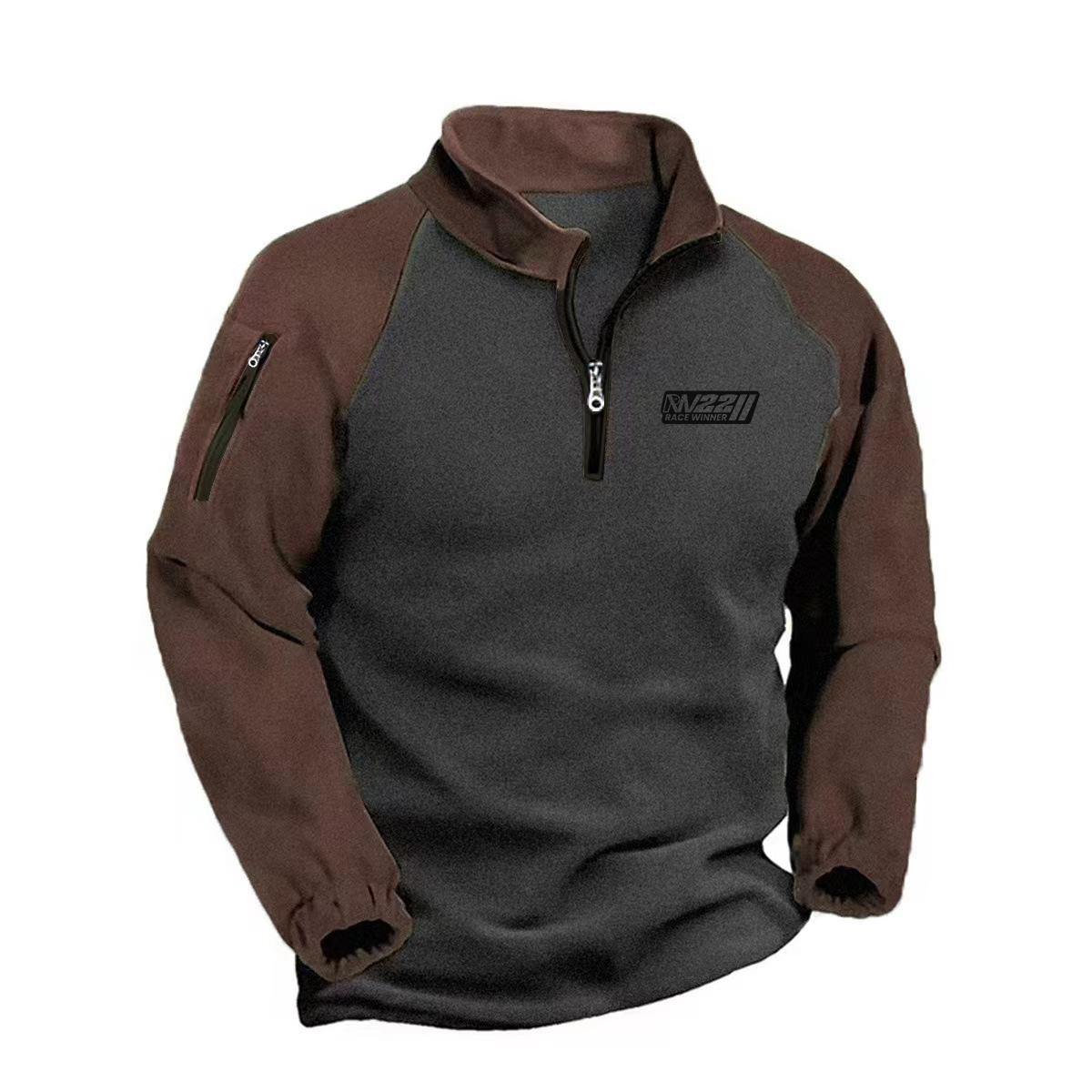 FEGKZLI Fashion Heren Fleece Warm V-hals Rits Sweatshirt Buitensportjassen Pullover Heren Casual Uitloper XL lichtbruin