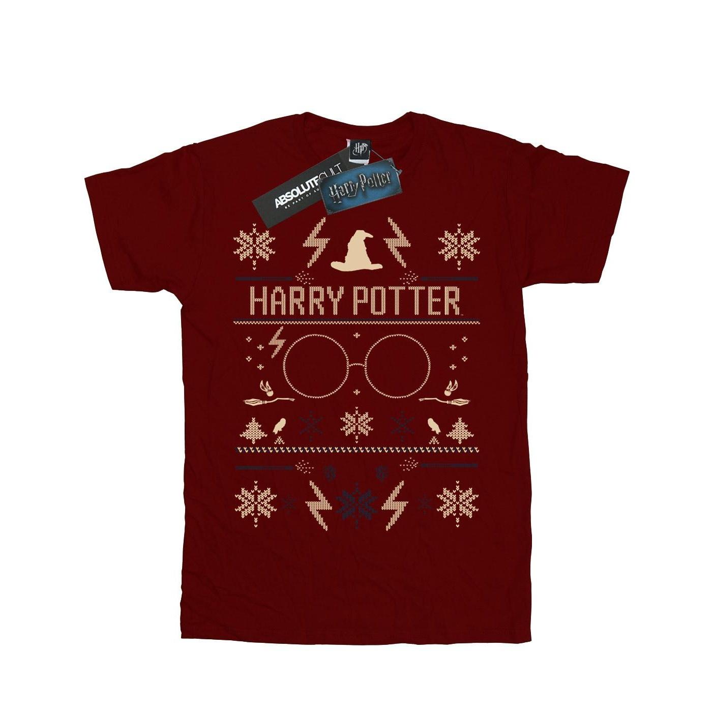 Harry Potter Katoenen T-shirt met kerstpatroon van  voor meisjes 12-13 bordeaux