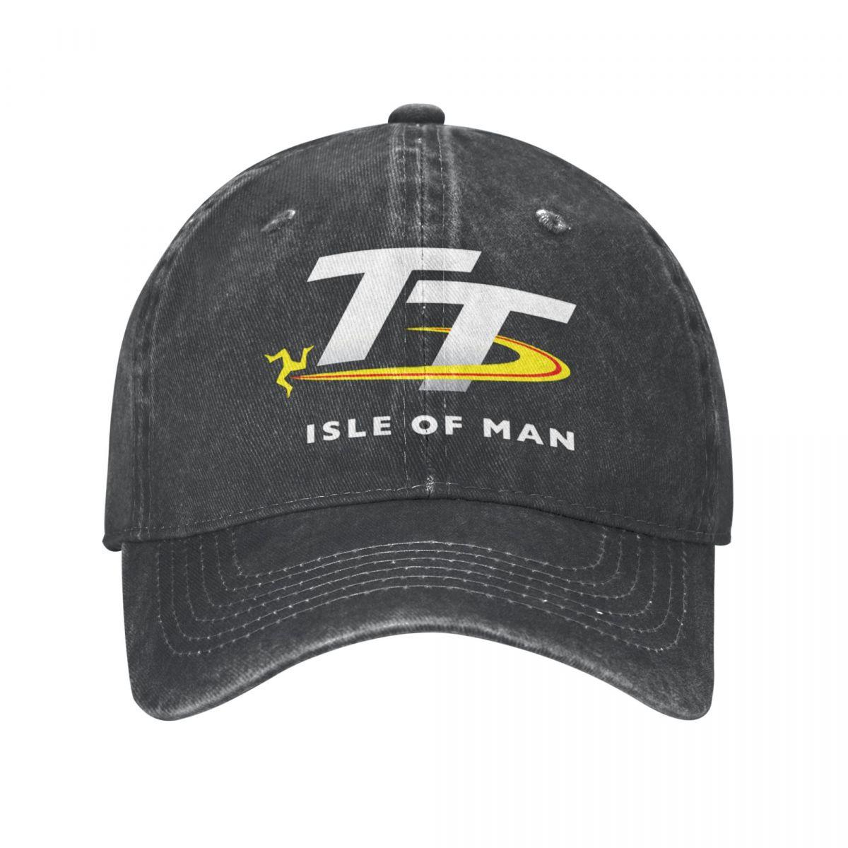 WHITE NOVA 2023 Isle Of Man TT Races Merch Unisex Vrouwen Trucker Hoed Motorracen Verontruste Denim Gewassen Caps Hoed Cadeau Snapback Cap One Size