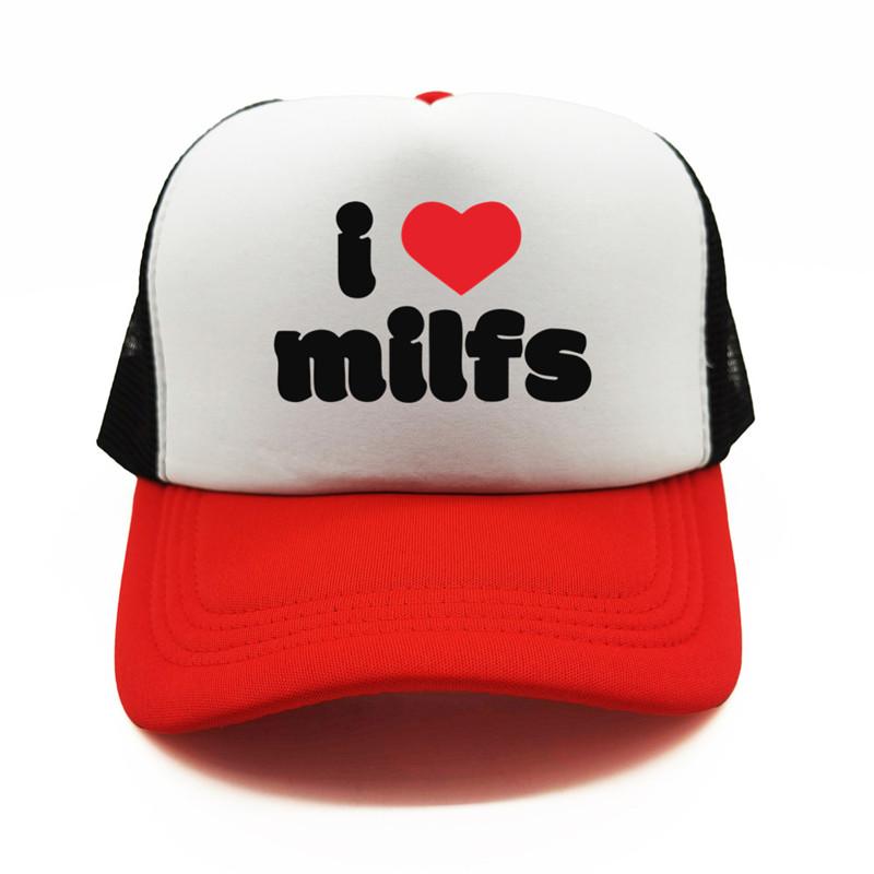 BIPIPOP Ik hou van MILFs Cap Unisex Cool Funny MILF Hat Trucker Caps Unisex Outdoor Mesh Net Baseball Cap