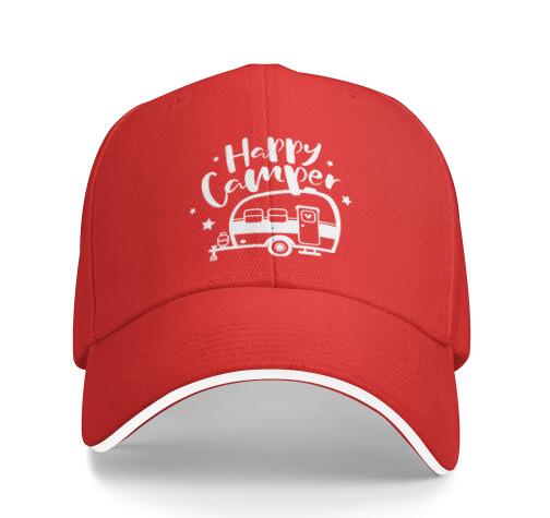 CASUAL LOOK Happy Camper Baseball Cap Papa Hoed Verstelbare Gewassen Katoenen Denim Cap voor Dames Unisex Snapback Cap Vakantie Reistijd Casual One Size