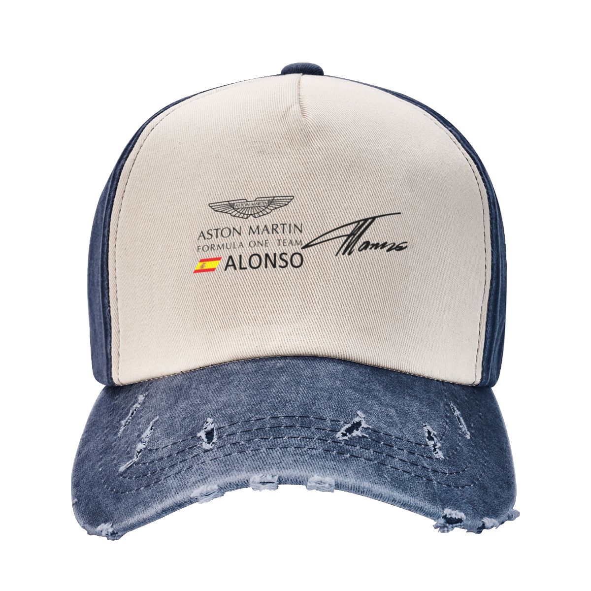 BIPIPOP Fernando Alonso Signature Baseball Cap Verstelbare gewassen vintage katoenen denim noodlijdende hoed voor dames Unisex Adjustable