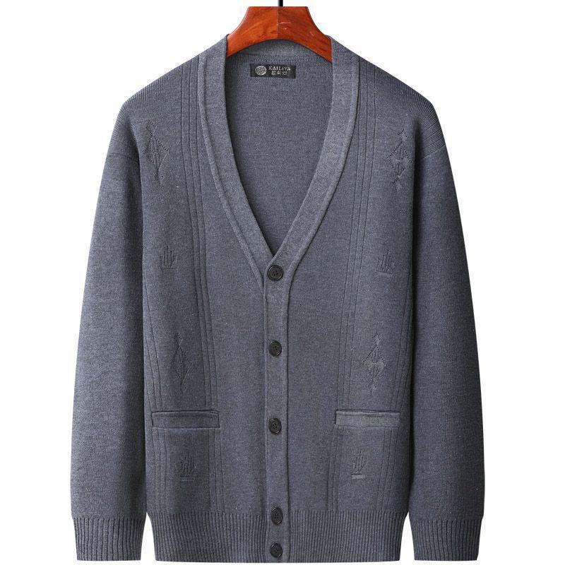 Get one Gebreid herenvest in lente- en herfststijl voor mensen van middelbare leeftijd en ouderen, losse jas met lange mouwen voor oudere mannen, dunne trui. XL donkergrijze kleur